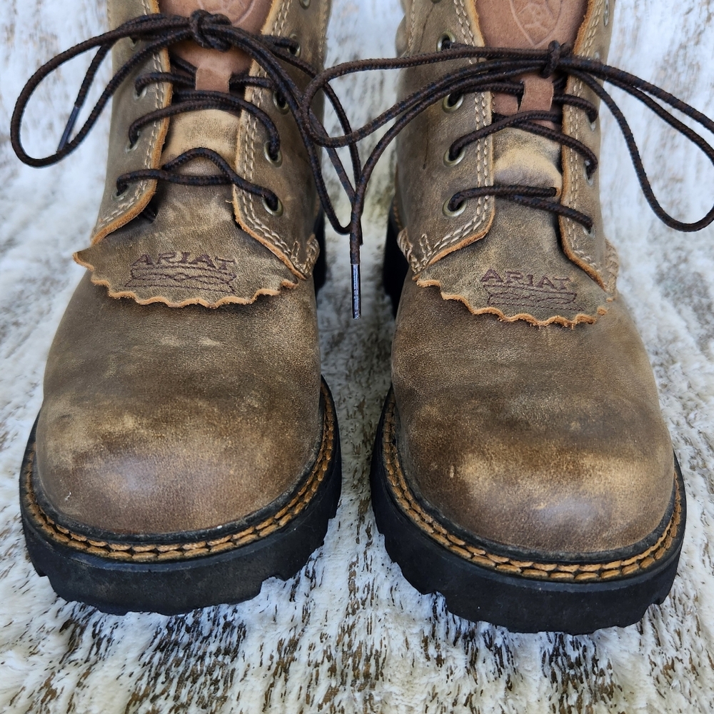 Ariat Brown Leather Lace-Up Boots - Picture 2 of 12